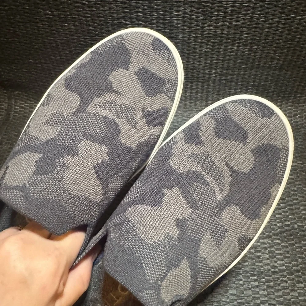 Rothy's Black and Gray Camouflage Slip-On Loafers